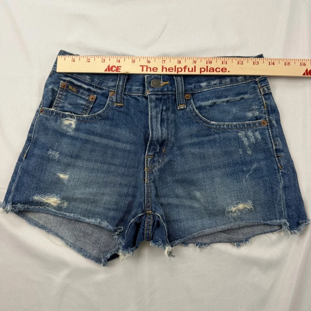 Polo Ralph Lauren Crosby Relaxed Shorts Women 25 Blue Distressed Denim Cutoff